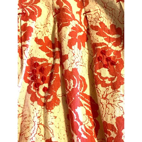 Free People Cream and Red Floral Pleated Skirt Sequin Accents Women's Size 4 - Picture 5 of 7